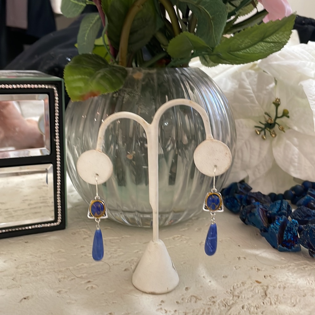 Blue Lapis Silver Earrings.